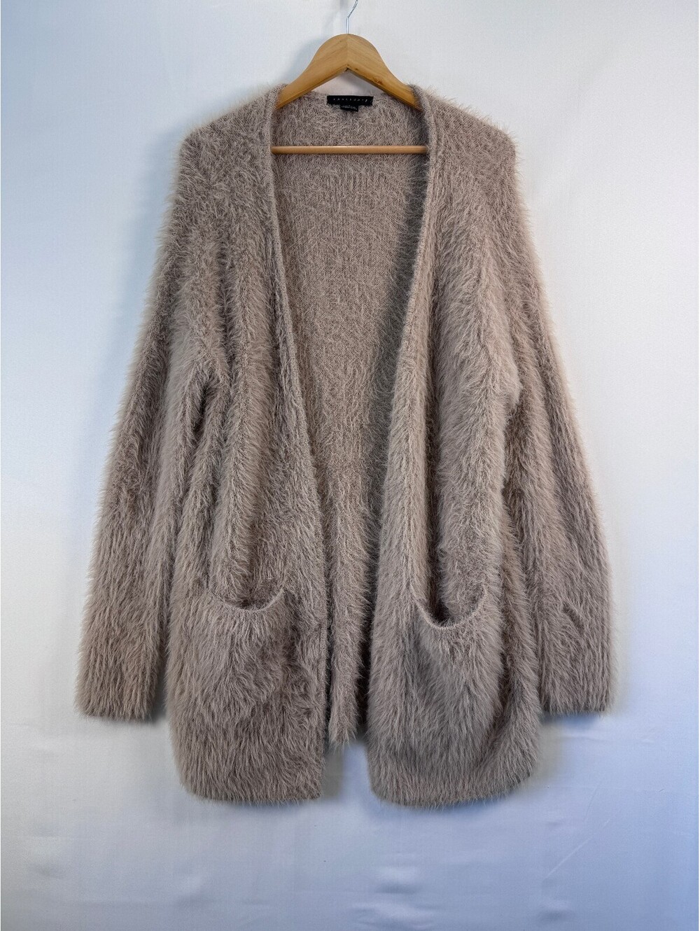Boho Fuzzy Faux Fur Cardigan Sweater Longline Open Front Shaggy $98 Womens S